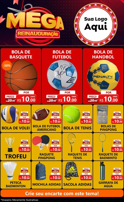 Modelo de Encarte para Encarte Grande com o tema Mega Reinauguração para Artigos Esportivos