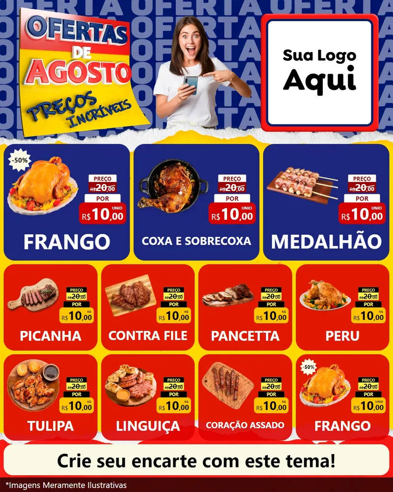 Modelo de Rede Social para Feed Instagram com o tema Ofertas de Agosto - Preços Incríveis para Assados