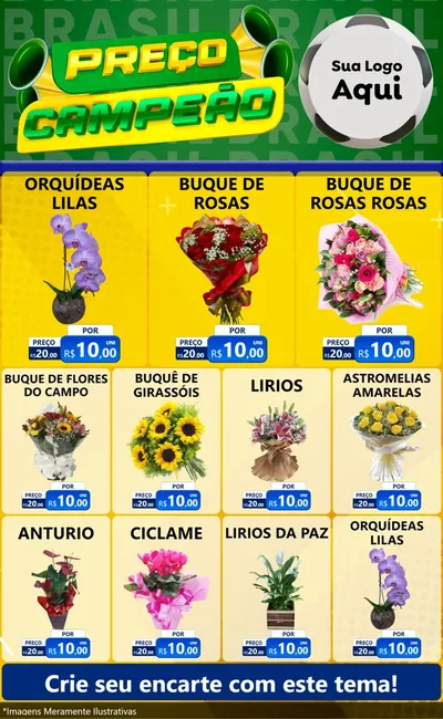 Modelo de Encarte para Encarte Grande com o tema Preço Campeão - Copa para Floricultura e jardim
