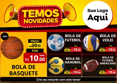 Modelo de Encarte para Encarte A4 Horizontal com o tema Temos Novidades para Artigos Esportivos