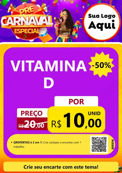 Modelo de Cartaz para Cartaz A4 Vertical com o tema Pré-Carnaval Especial para Farmácia
