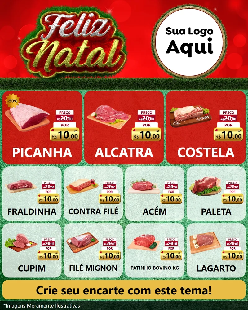 Modelo de Rede Social para Feed Instagram com o tema Feliz Natal para Açougue