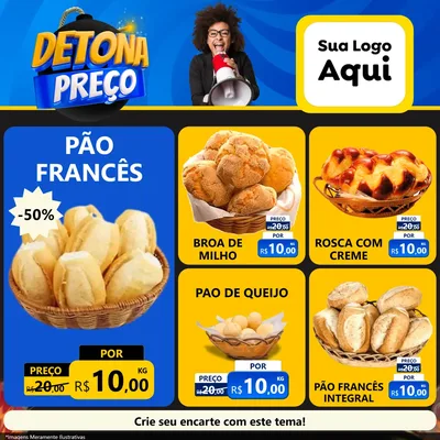 Modelo de Rede Social para Feed Facebook com o tema Detona Preços para Padaria