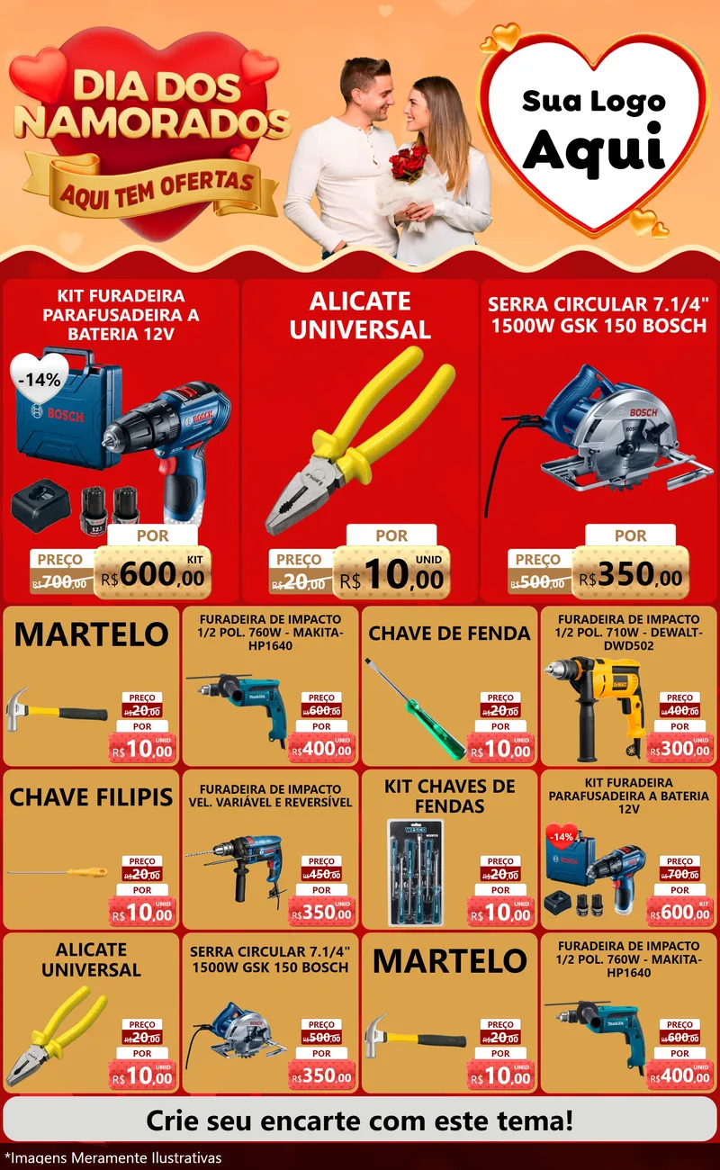 Modelo de Encarte para Encarte Grande com o tema Dia dos Namorados - Aqui Tem Ofertas para Maquinas e Ferramentas