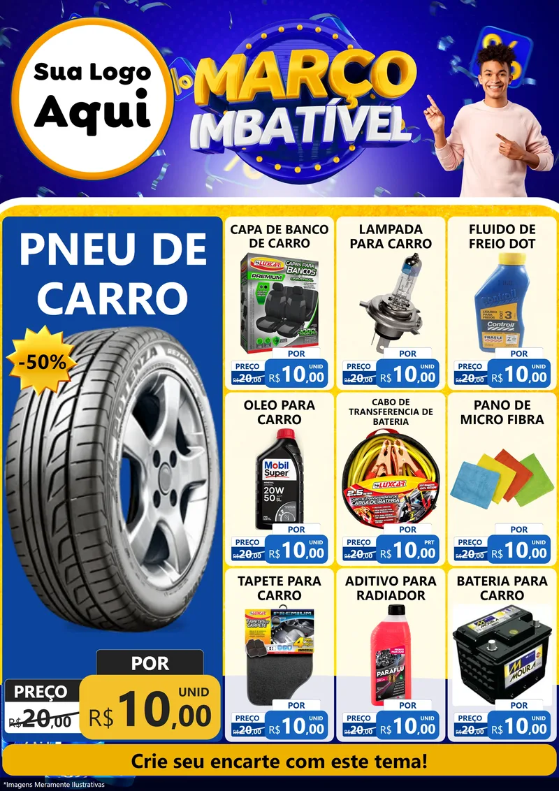 Modelo de Encarte para Encarte A4 Vertical com o tema Março Imbatível para Auto peças