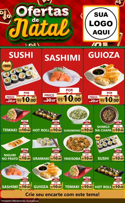 Modelo de Encarte para Encarte Grande com o tema Ofertas de Natal para Comida japonesa