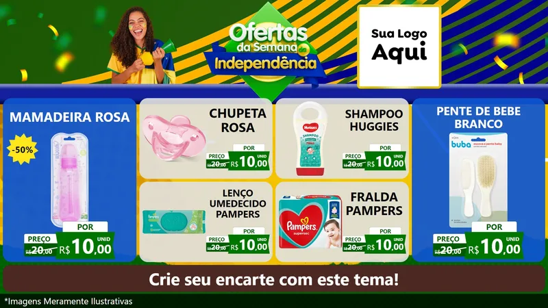 Modelo de TV para TV Horizontal com o tema Ofertas da Semana da Independência para Bebês