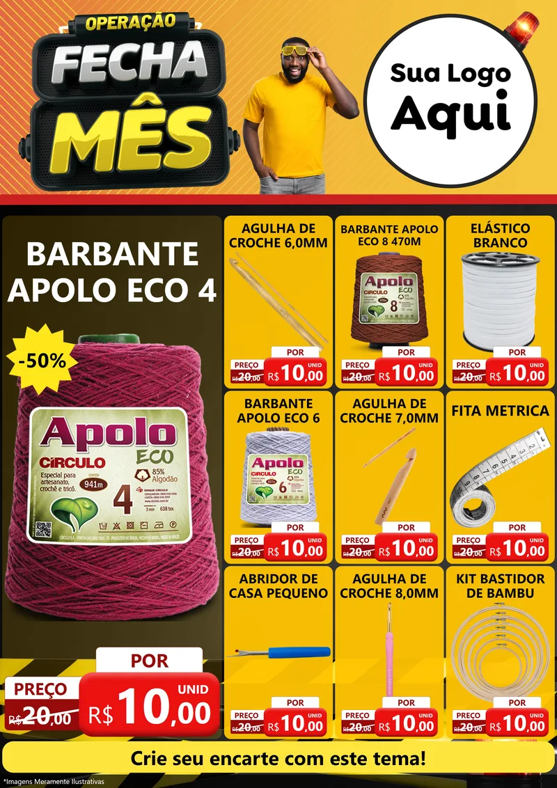 Modelo de Encarte para Encarte A4 Vertical com o tema Operação Fecha Mês para Armarinho e Aviamentos