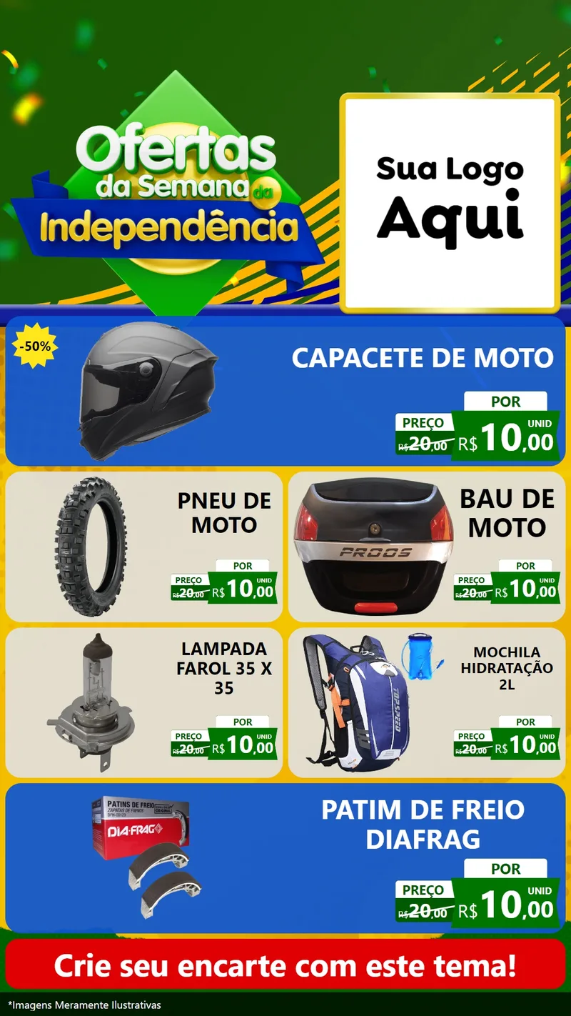 Modelo de TV para TV Vertical com o tema Ofertas da Semana da Independência para Moto peças