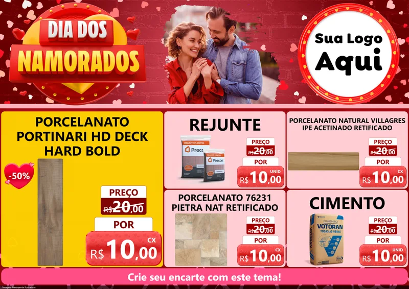 Modelo de Encarte para Encarte A4 Horizontal com o tema Dia Dos Namorados para Pisos e revestimentos