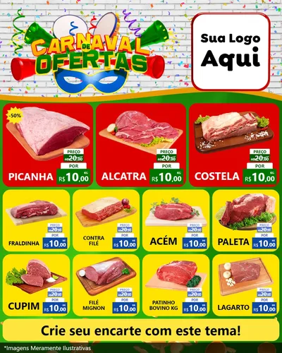 Modelo de Rede Social para Feed Instagram com o tema Carnaval de Ofertas para Açougue