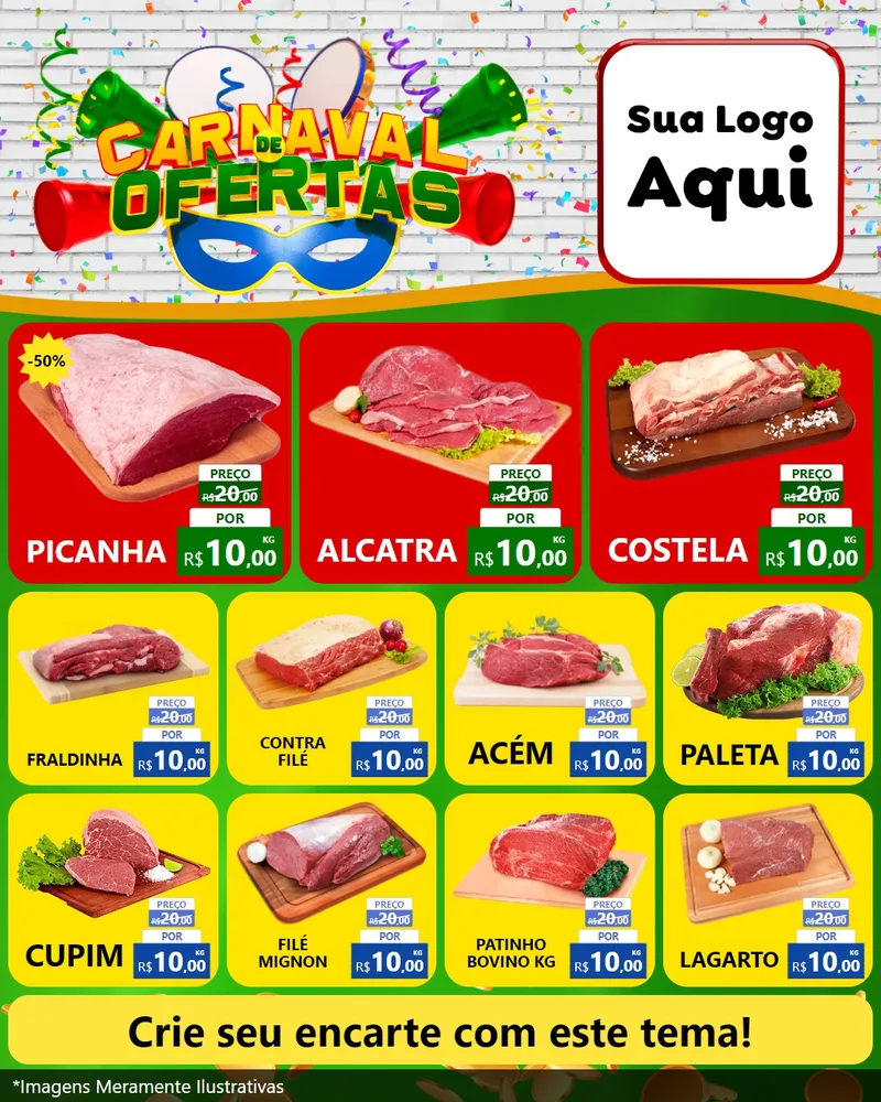 Modelo de Rede Social para Feed Instagram com o tema Carnaval de Ofertas para Açougue