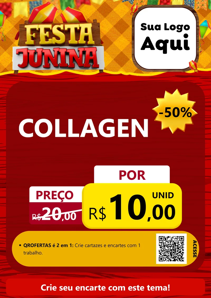 Modelo de Cartaz para Cartaz A4 Vertical com o tema Festa Junina para Suplementos alimentares
