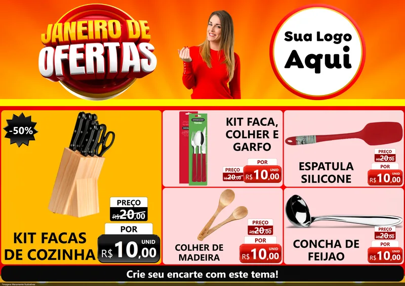 Modelo de Encarte para Encarte A4 Horizontal com o tema Janeiro de Ofertas para Utilidades Domésticas