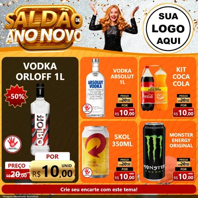 Modelo de Rede Social para Feed Facebook com o tema Saldão de Ano Novo para Distribuidora de bebidas