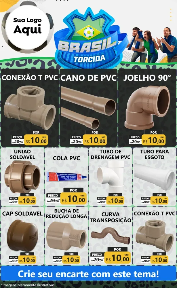 Modelo de Encarte para Encarte Grande com o tema Brasil Torcida - Copa para Tubos e conexões