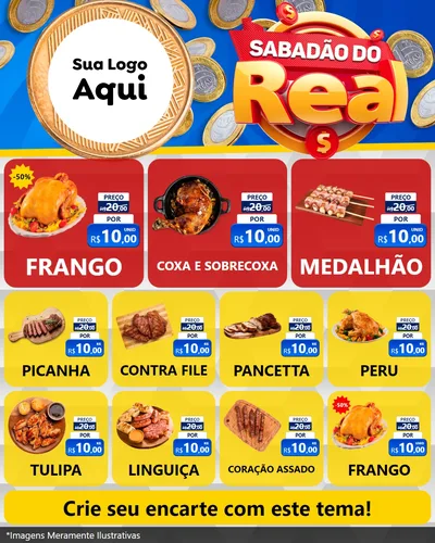 Modelo de Rede Social para Feed Instagram com o tema Sabadão do Real para Assados
