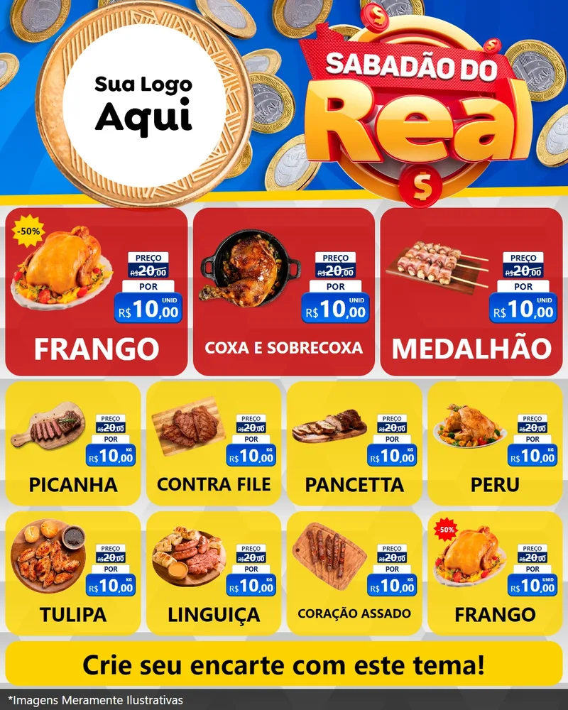 Modelo de Rede Social para Feed Instagram com o tema Sabadão do Real para Assados