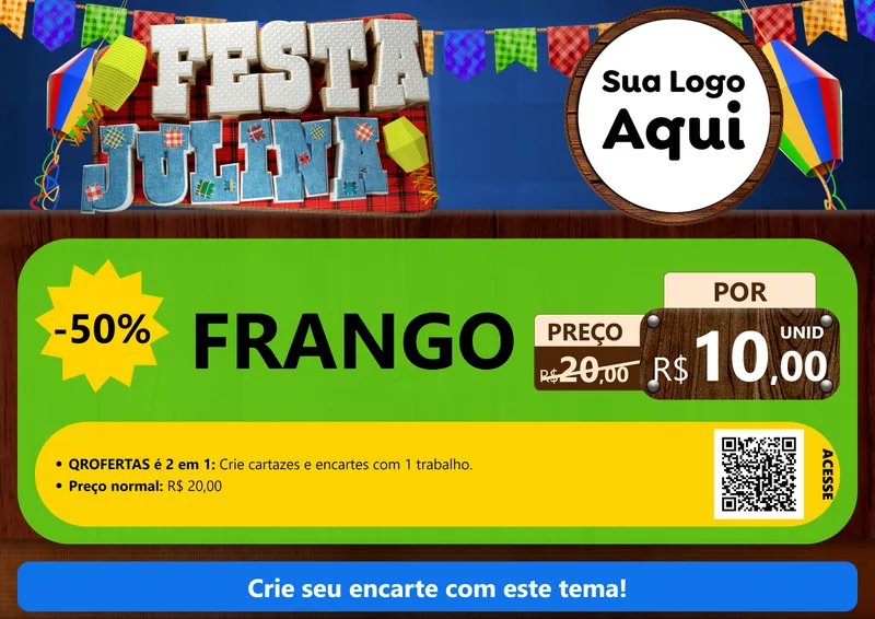 Modelo de Cartaz para Cartaz A4 Horizontal com o tema Festa Julina para Assados