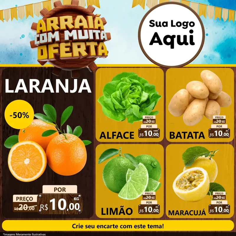 Modelo de Rede Social para Feed Facebook com o tema Ofertas de São João - Junina para Hortifrúti