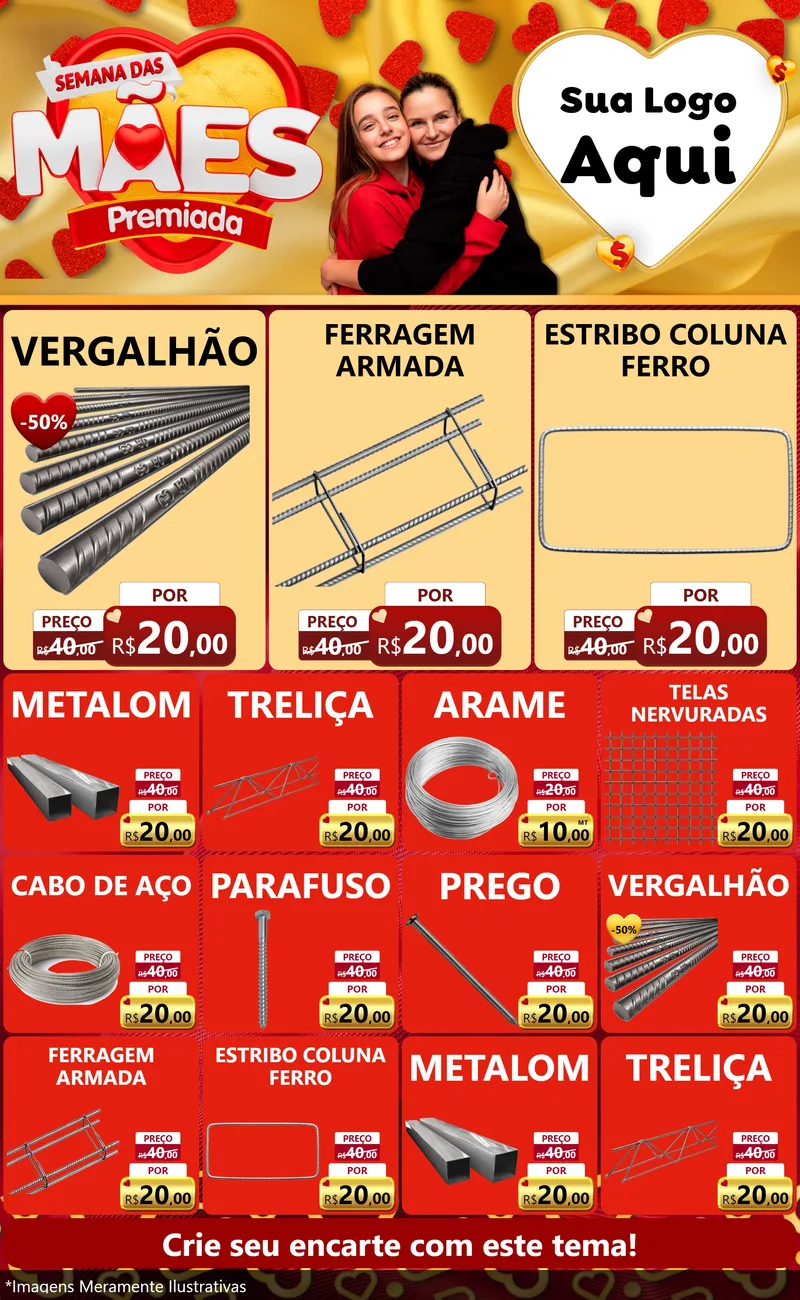 Modelo de Encarte para Encarte Grande com o tema Semana das Mães Premiada para Ferragens