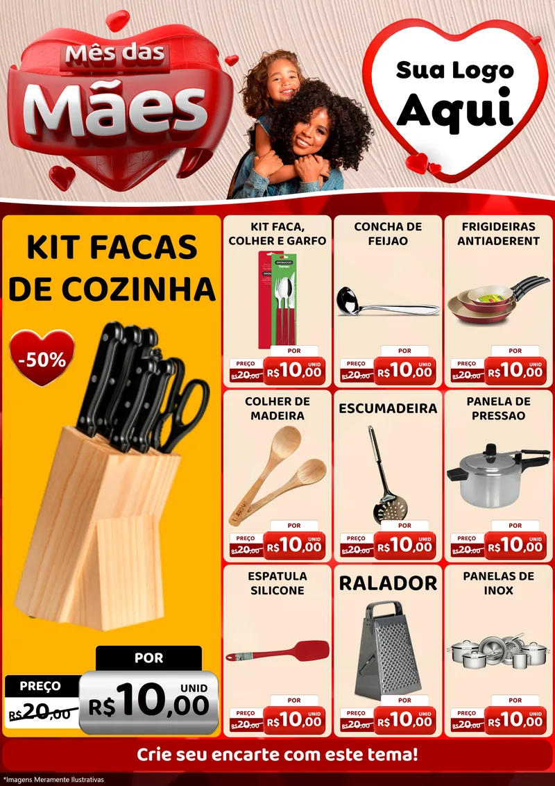 Modelo de Encarte para Encarte A4 Vertical com o tema Mês das Mães para Utilidades Domésticas