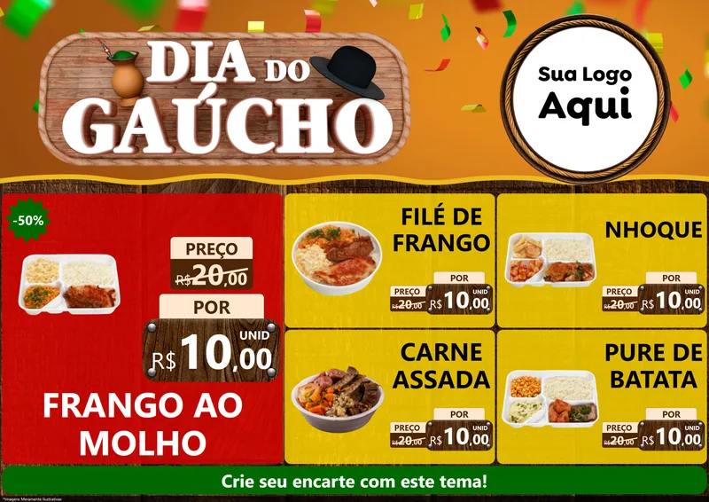 Modelo de Encarte para Encarte A4 Horizontal com o tema Dia do Gaúcho para Restaurante