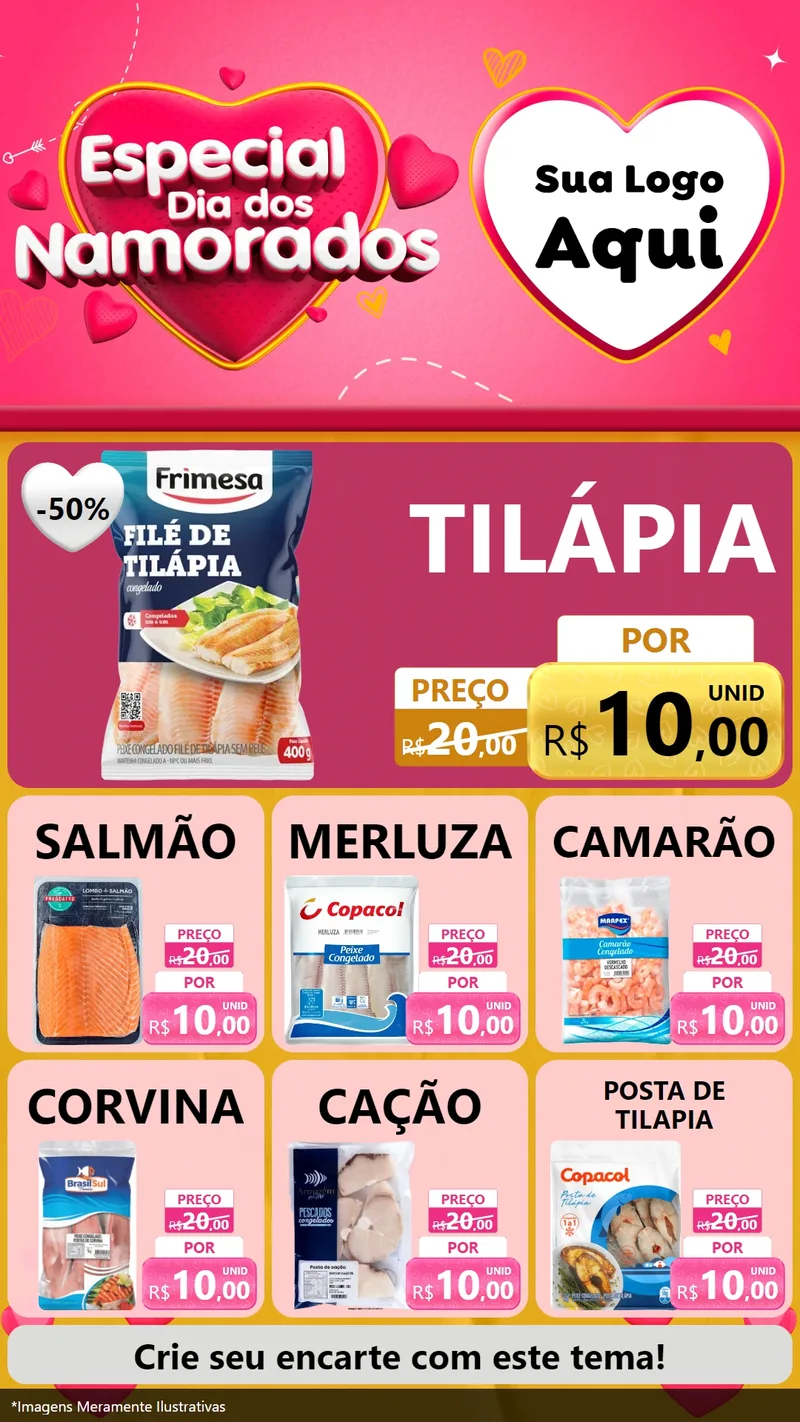 Modelo de Rede Social para Stories com o tema Especial Dia dos Namorados para Peixaria