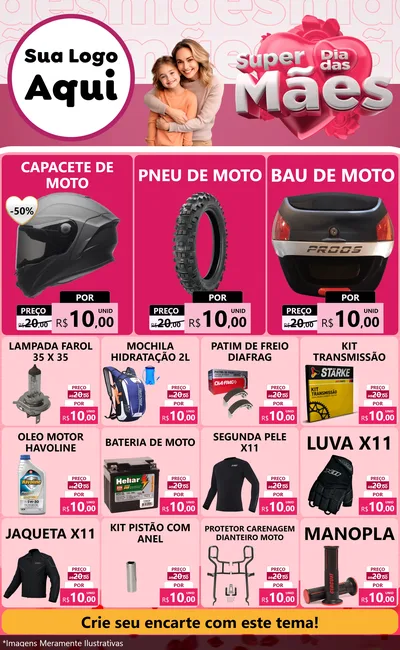 Modelo de Encarte para Encarte Grande com o tema Super Dia Das Mães para Moto peças