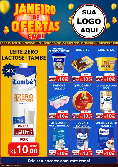 Modelo de Encarte para Encarte A4 Vertical com o tema Janeiro de Ofertas É Aqui! para Frios e Laticínios