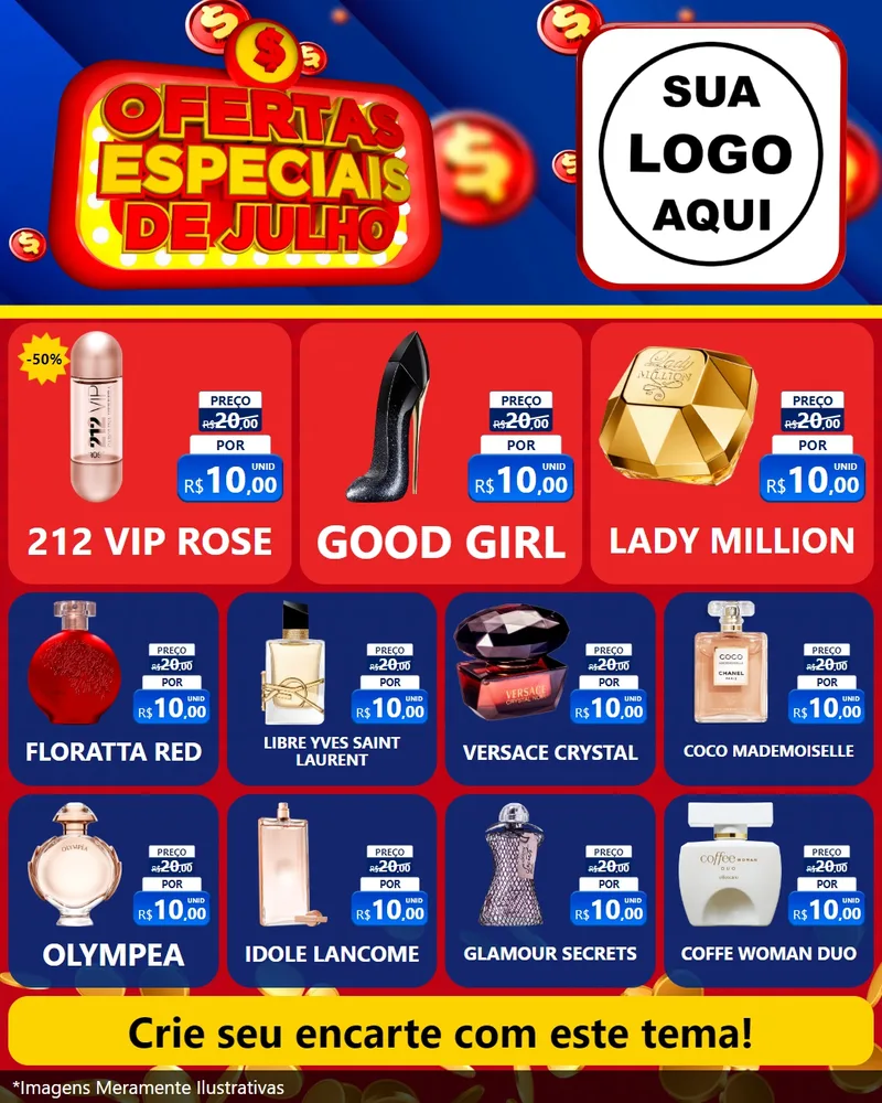 Modelo de Rede Social para Feed Instagram com o tema Ofertas Especiais de Julho para Perfumes
