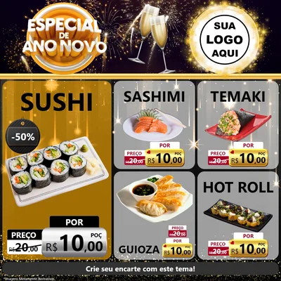 Modelo de Rede Social para Feed Facebook com o tema Especial de Ano Novo para Comida japonesa