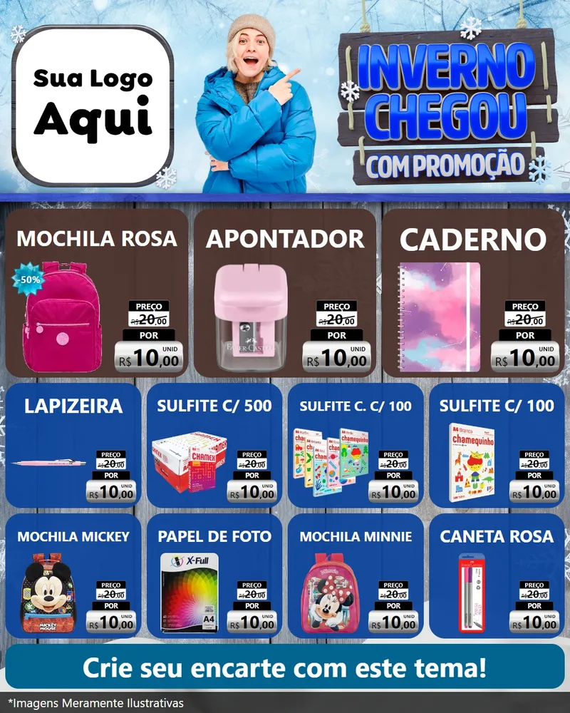 Modelo de Rede Social para Feed Instagram com o tema Inverno Chegou Com Promoção para Papelaria