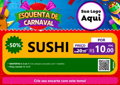 Modelo de Cartaz para Cartaz A4 Horizontal com o tema Esquenta de Carnaval para Comida japonesa