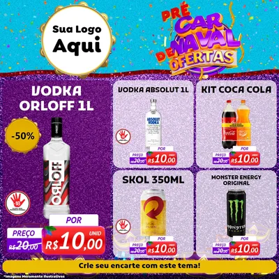Modelo de Rede Social para Feed Facebook com o tema Pré Carnaval de Ofertas para Distribuidora de bebidas
