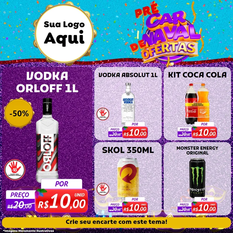 Modelo de Rede Social para Feed Facebook com o tema Pré Carnaval de Ofertas para Distribuidora de bebidas