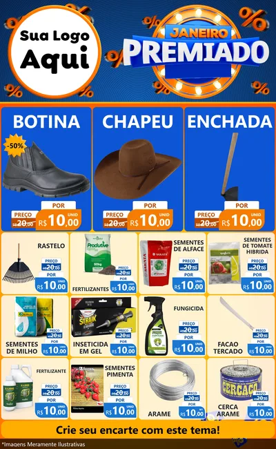 Modelo de Encarte para Encarte Grande com o tema Janeiro Premiado para Agropecuária