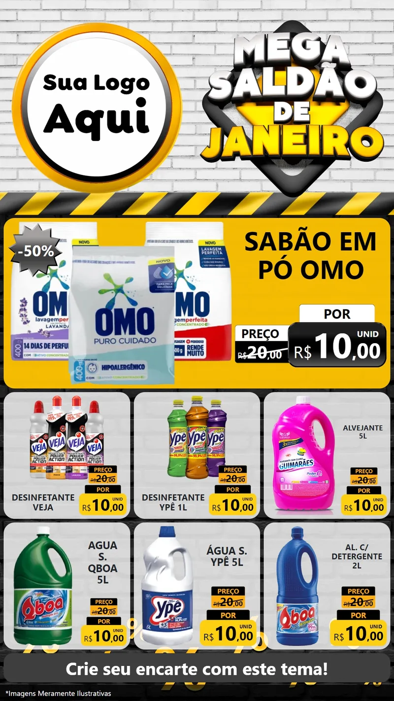 Modelo de Rede Social para Stories com o tema Mega Saldão de Janeiro para Produtos de Limpeza