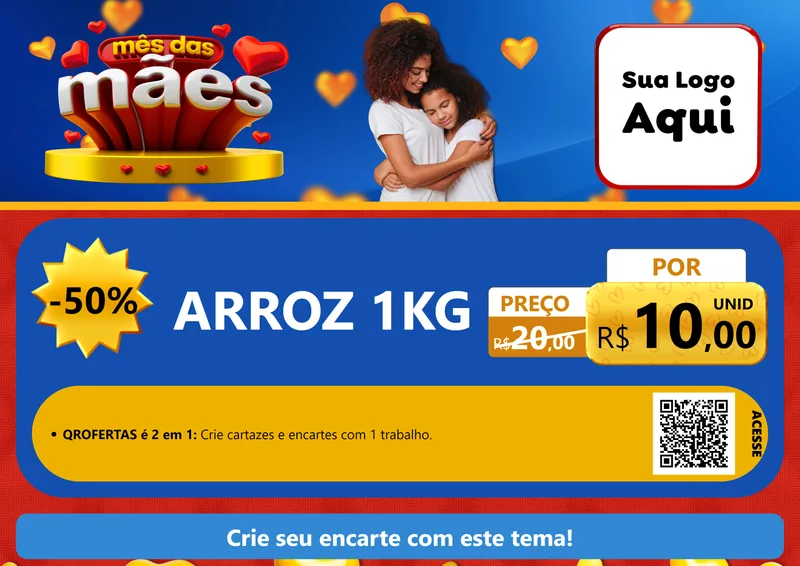 Modelo de Cartaz para Cartaz A4 Horizontal com o tema Mês das Mães para Supermercado