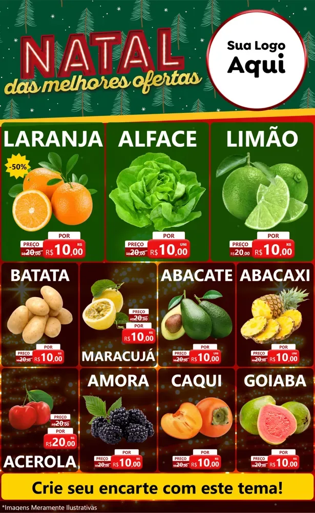 Modelo de Encarte para Encarte Grande com o tema Natal das Melhores Ofertas para Hortifrúti