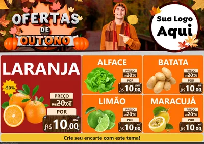 Modelo de Encarte para Encarte A4 Horizontal com o tema Ofertas de Outono para Hortifrúti