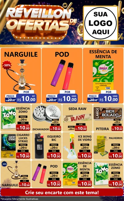 Modelo de Encarte para Encarte Grande com o tema Réveillon de Ofertas para Tabacaria