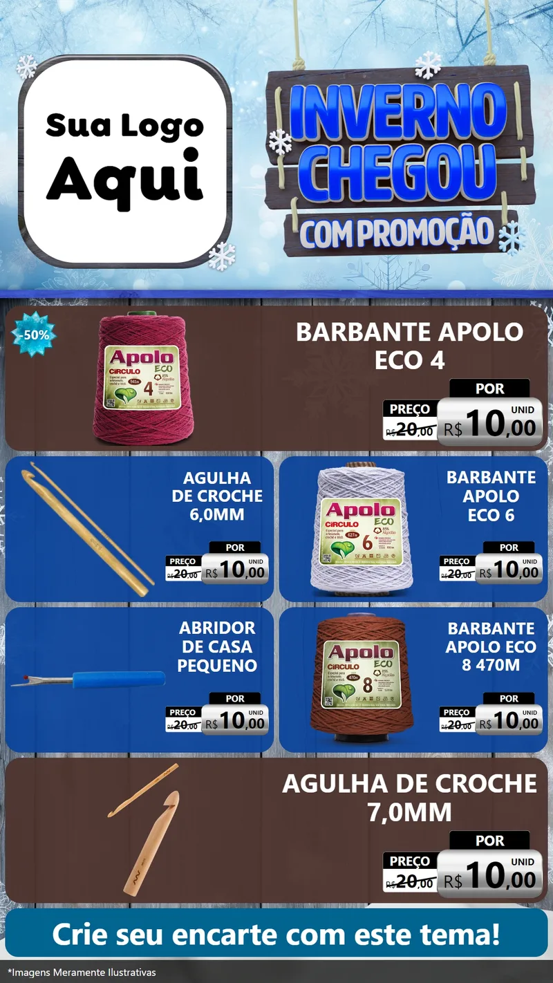 Modelo de TV para TV Vertical com o tema Inverno Chegou Com Promoção para Armarinho e Aviamentos