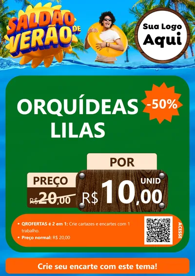 Modelo de Cartaz para Cartaz A4 Vertical com o tema Saldão de Verão para Floricultura e jardim