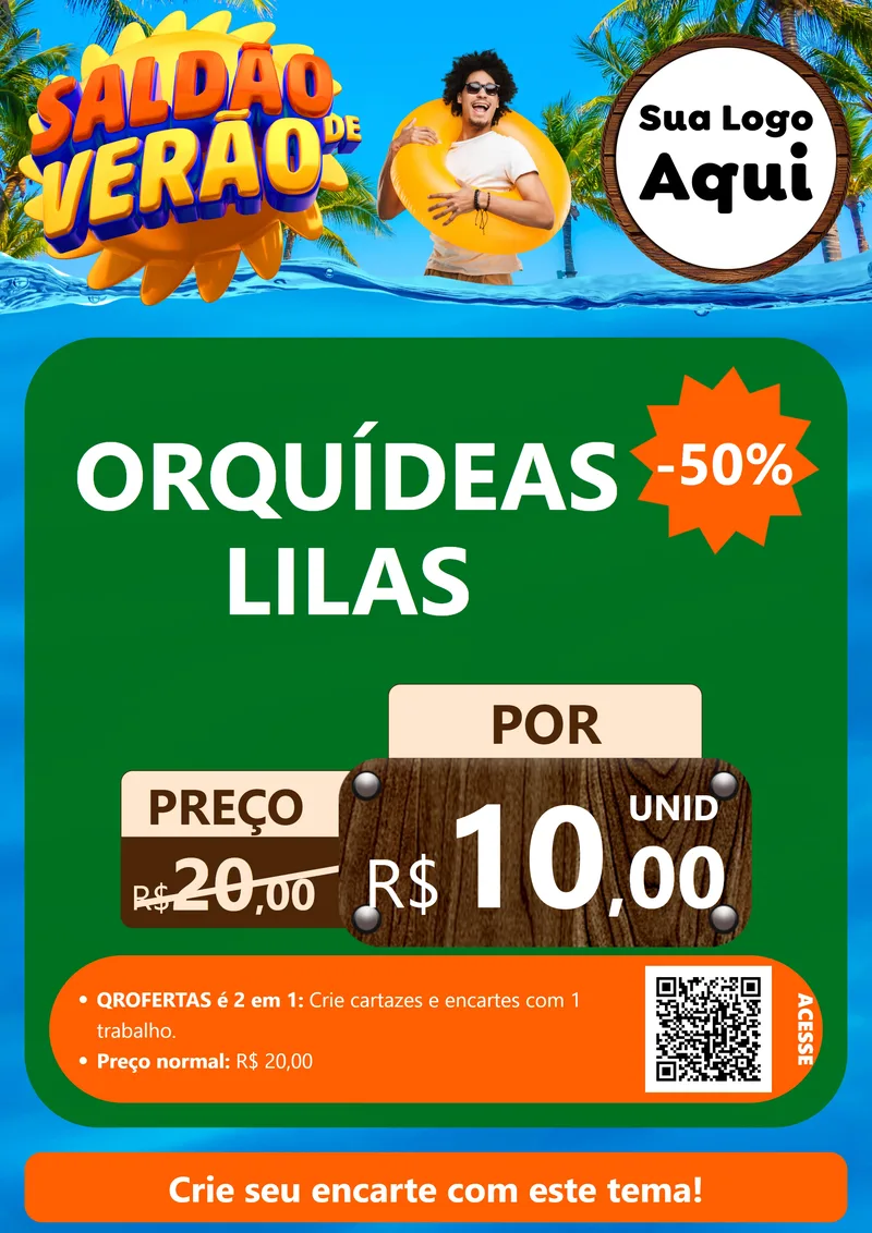 Modelo de Cartaz para Cartaz A4 Vertical com o tema Saldão de Verão para Floricultura e jardim