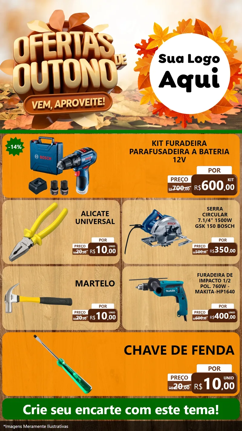 Modelo de TV para TV Vertical com o tema Ofertas de Outono - Vem, Aproveite! para Maquinas e Ferramentas