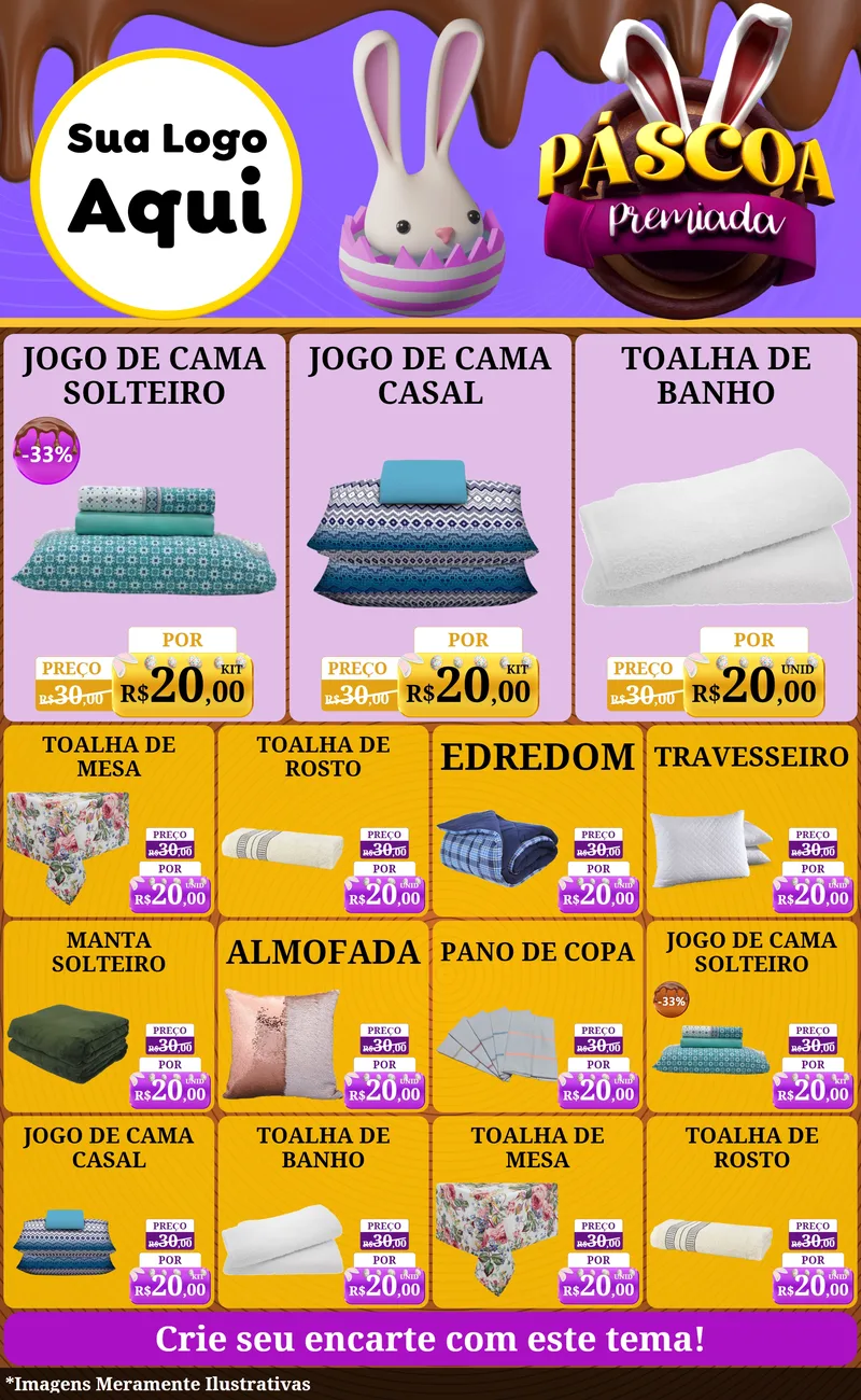 Modelo de Encarte para Encarte Grande com o tema Páscoa Premiada para Cama, Mesa e Banho
