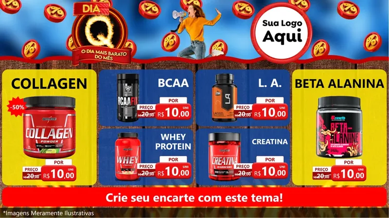 Modelo de TV para TV Horizontal com o tema Dia Q - O Dia Mais Barato Do Mês para Suplementos alimentares