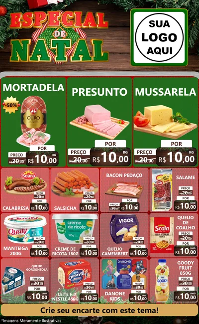 Modelo de Encarte para Encarte Grande com o tema Especial de Natal para Frios e Laticínios