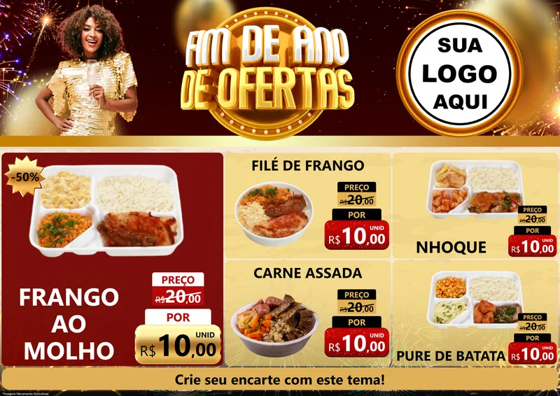 Modelo de Encarte para Encarte A4 Horizontal com o tema Fim de Ano de Ofertas para Restaurante